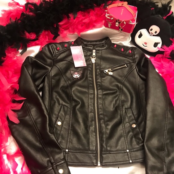 vintage y2k custom kuromi motorcycle 🏍 jacket 👿chocker and Sanrio earrings 💕 - Picture 7 of 12